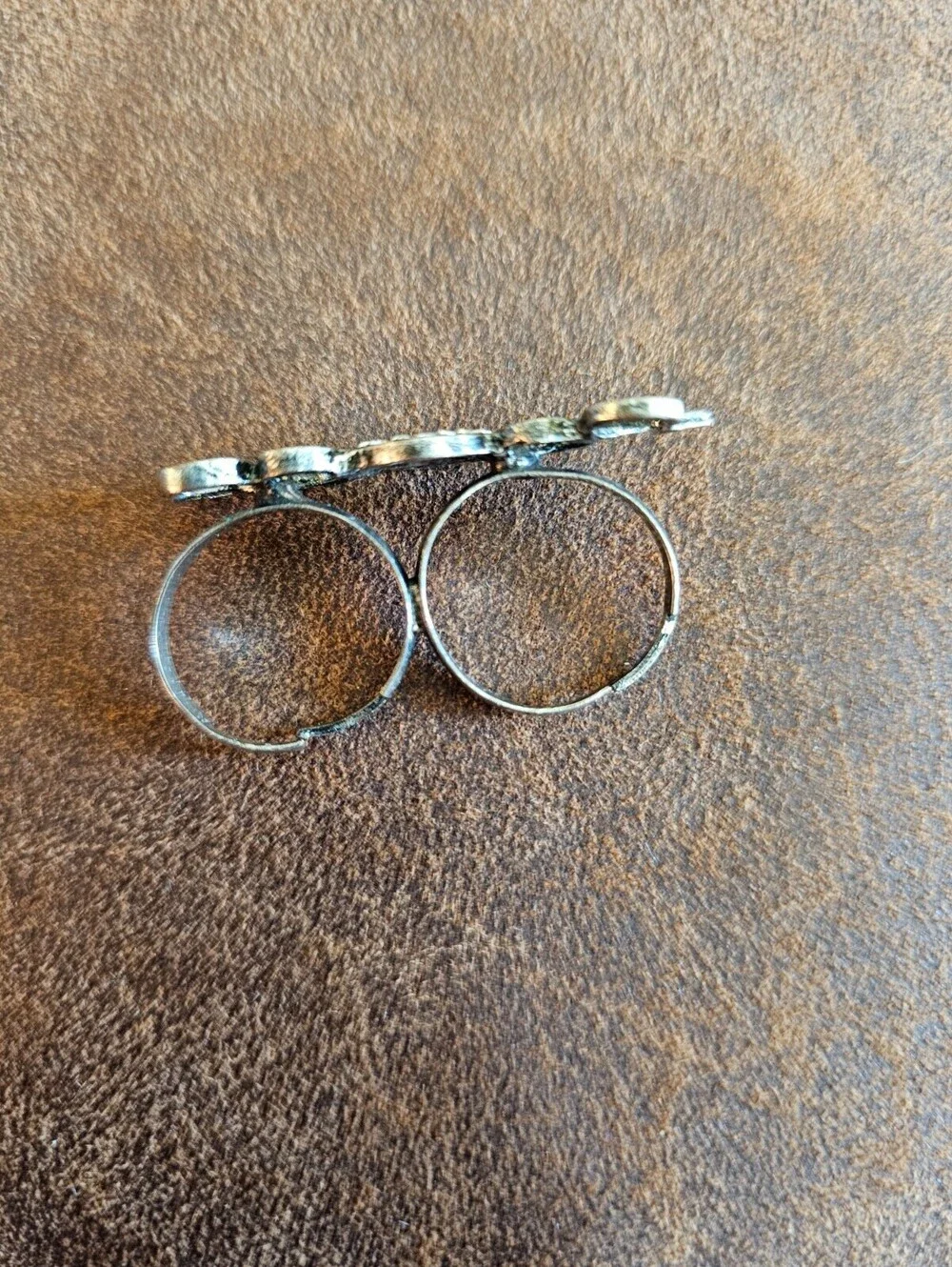 Vintage Y2K two-finger statement ring spells out the word peace Adjustable